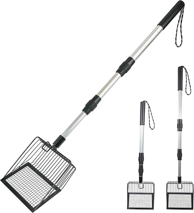 Cat Litter Scoop with Extendable Long Handle, 22.2"-42.5" No Bending Back Metal by NeatHouse