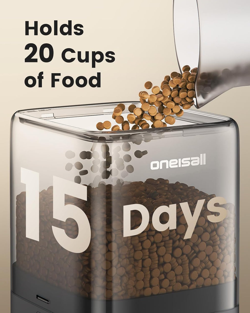 oneisall Automatic Cat Feeder for 2 Cats Pets, 20 Cups/5L