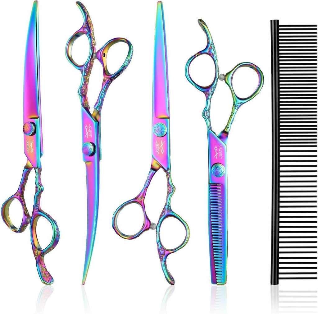 JASON Dog Grooming Scissors Set - Professional 6 in 1 Purple Shears Kit
