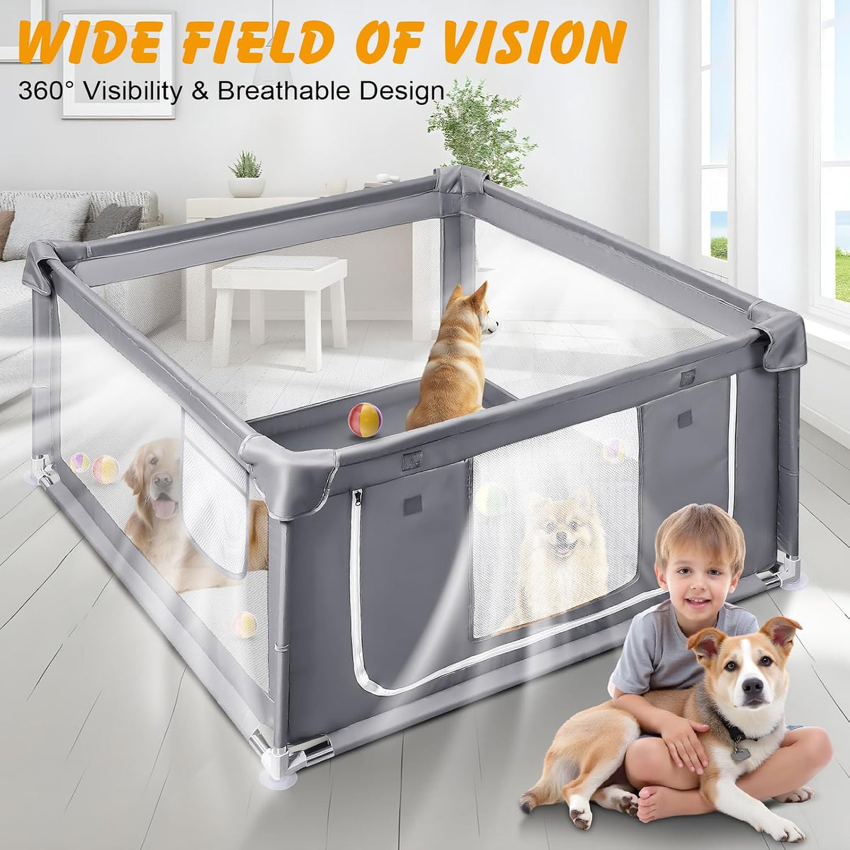 48x48x26 Inch Dog Playpen with Gate, Foldable Indoor Pet Fence