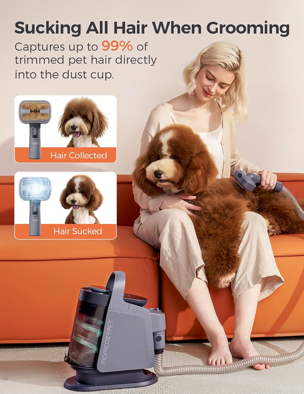 Dog Grooming Kit, FurEase Dog Grooming Vacuum with Dog Clippers for Grooming, 13000Pa Powerful Dog Vacuum for Shedding Grooming with 5 Pet Grooming Tools (Iron Gray, 2.5 Liter Canister)