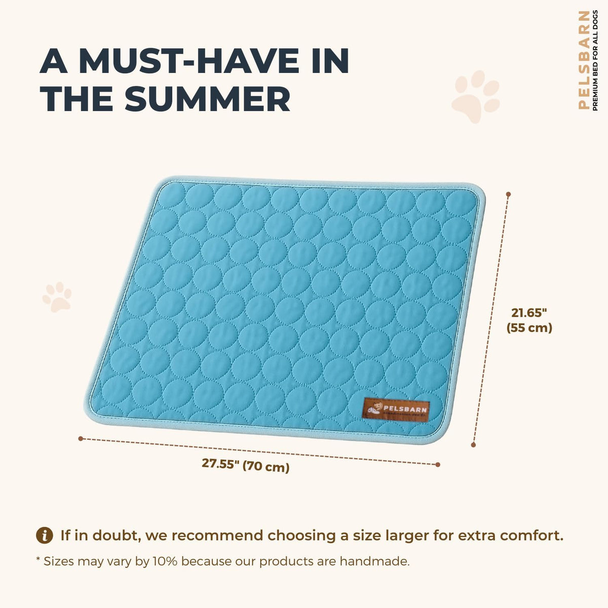 Pelsbarn Dog Cooling Mat, Ice Silk Self-Cooling Pad, Light Blue, M