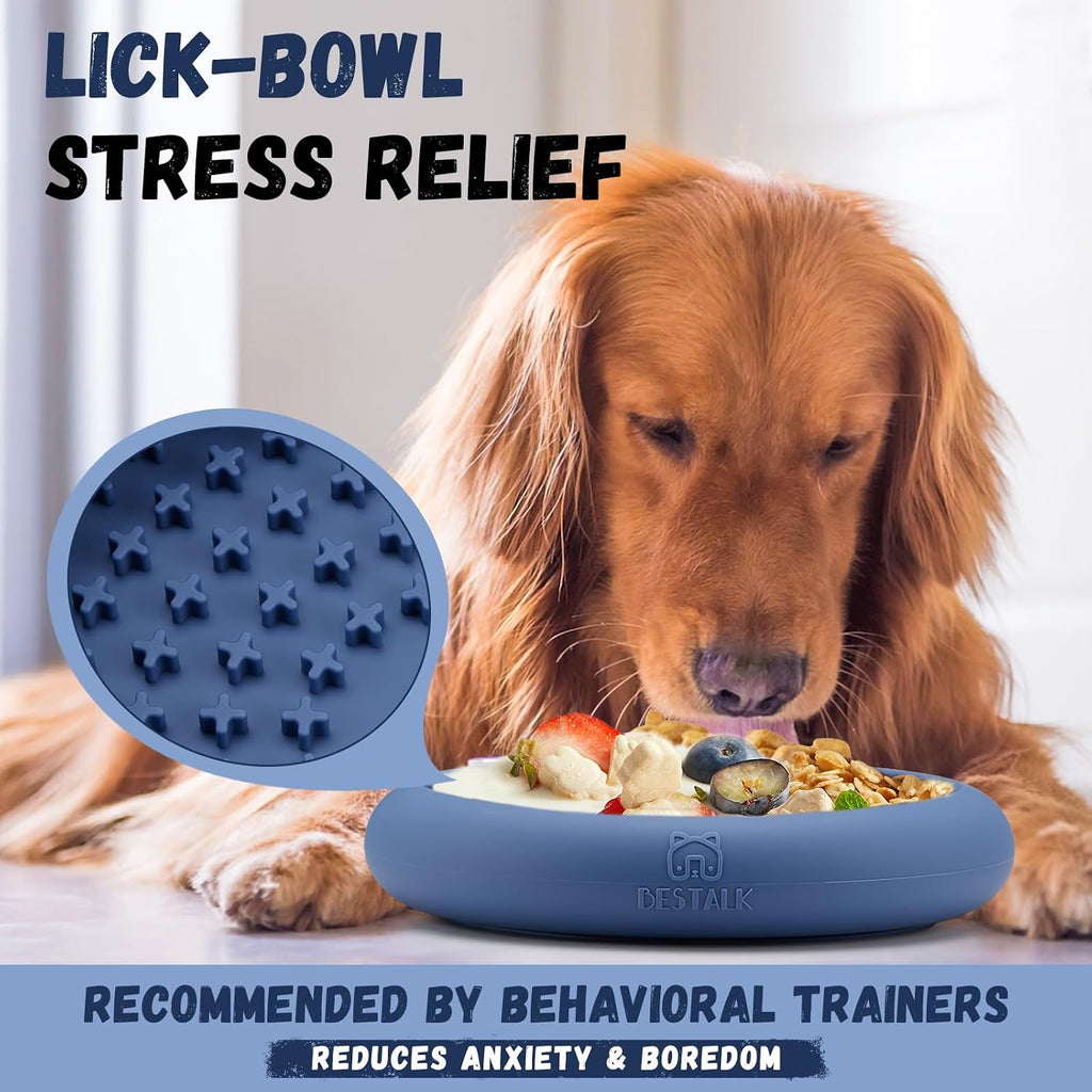 Dog Lick Bowl, Bestalk Anxiety Relief Slow Feeder Dog Lick Mat Treat Dispenser, Non-Slip Licking Bowl Enrichment Toys, BPA Free Silicone, Dishwasher Safe