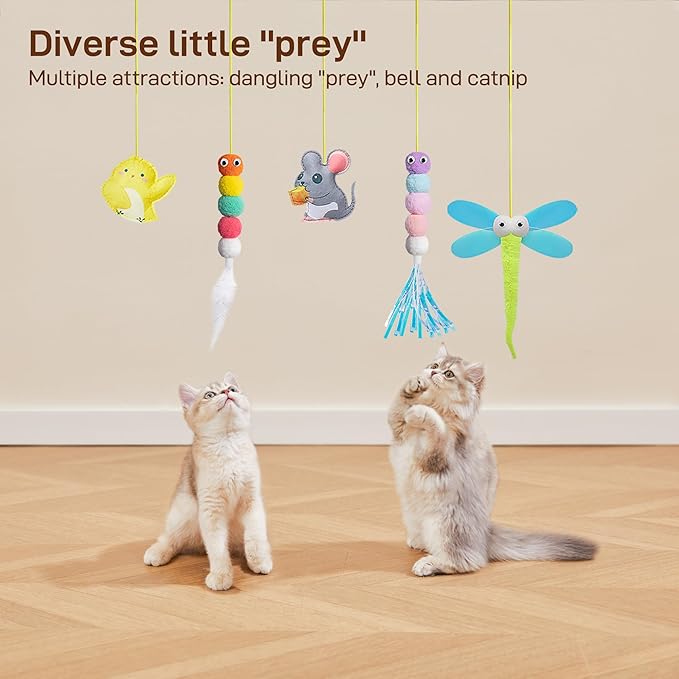 Potaroma Interactive Cat Feather Toys 5 Pcs, Cat Teaser Retractable Hanging - Image 3