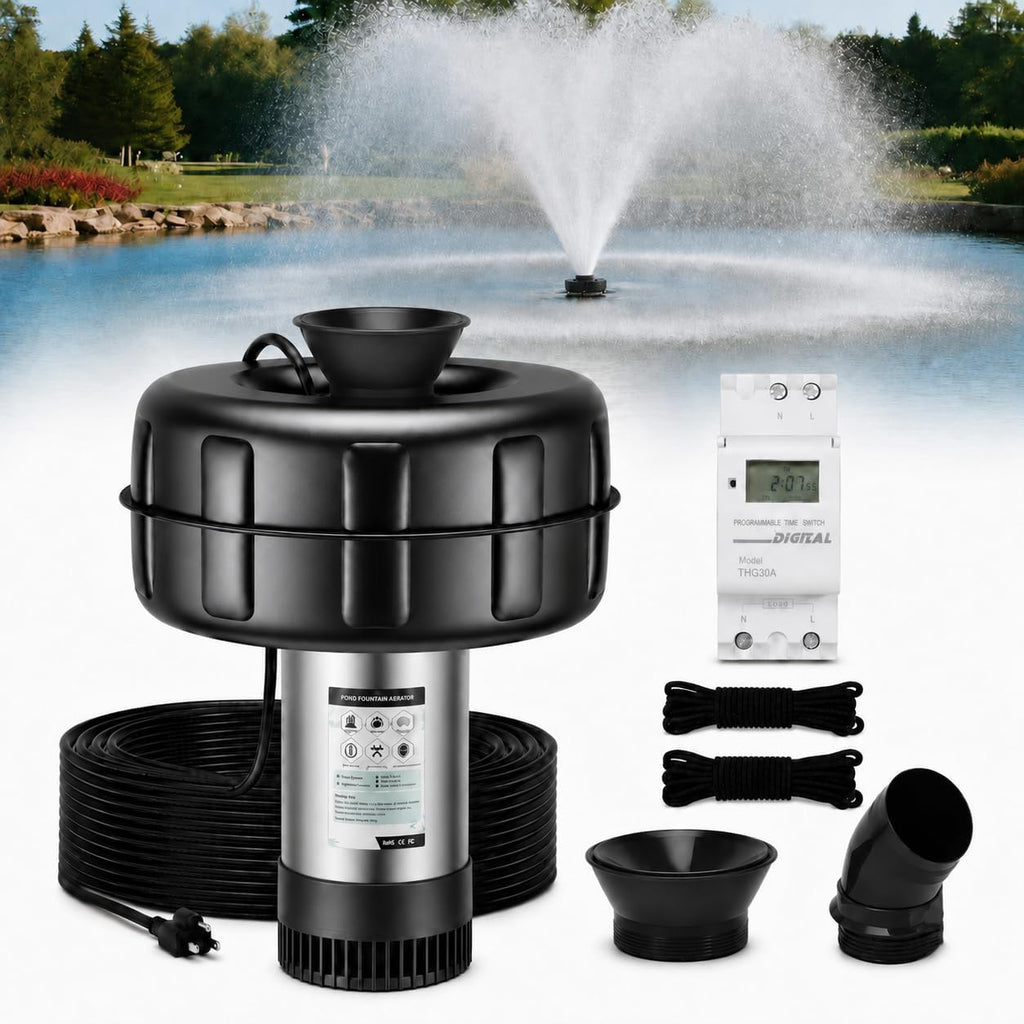15000 GPH Pond Fountain Aerator, 110V,Floating Pond Fountain Pump with Stainless Steel Body, Pond Aerator Pump for Small & Large Ponds and Lakes (Rosa)