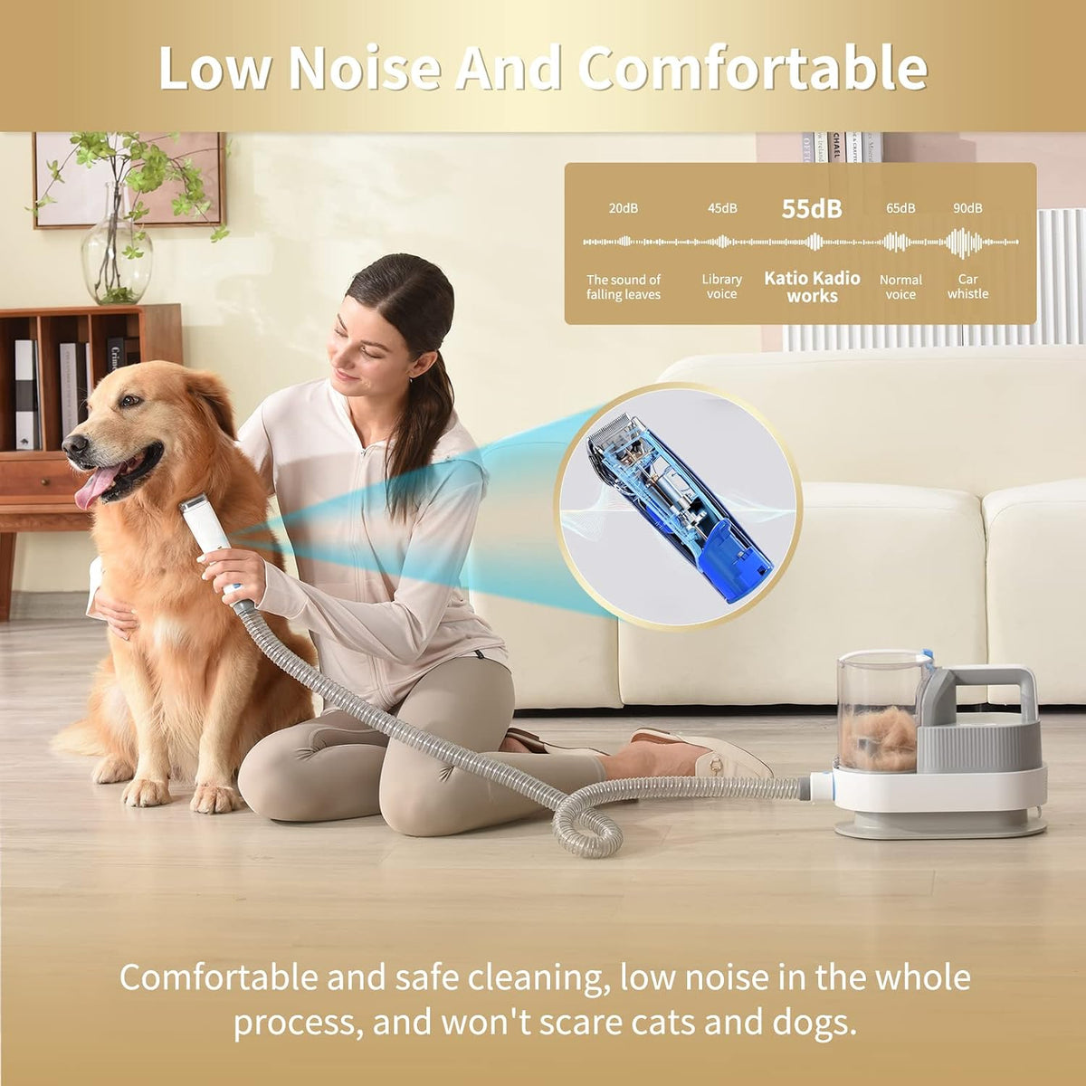 GZI Dog Grooming Vacuum Kits with Multiple Tools - Electric Clipper, Hair Dematting and Shedding, 2.5L Large Capacity Dustbin, 10Kpa Suction, Low Noise - Pet Hair Solution for Dogs and Cats Pet Gifts