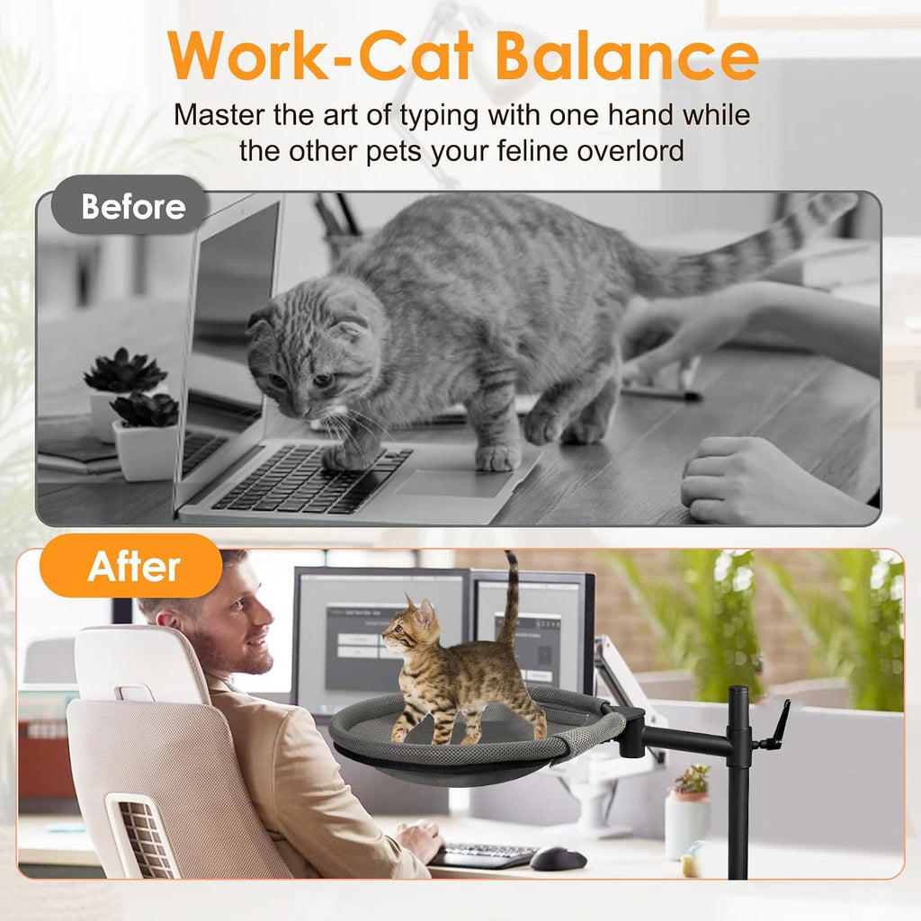 Cat Desk Bed, with 360° Roataion & Height Adjustable, Clamp-On Metal, 40lbs