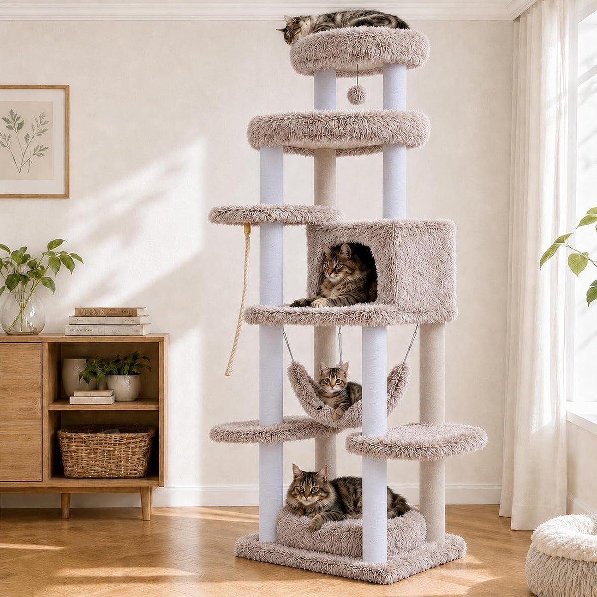 MUTTROS 73in Heavy Duty Cat Tree Tower for Large Cats, Soft Long Plush