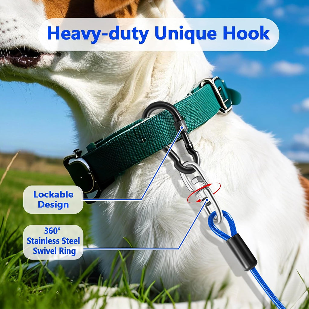 Heavy Duty Dog Tie Out Cable&Stake,30FT Dog Leads,Spiral Stake,Up to 200lbs