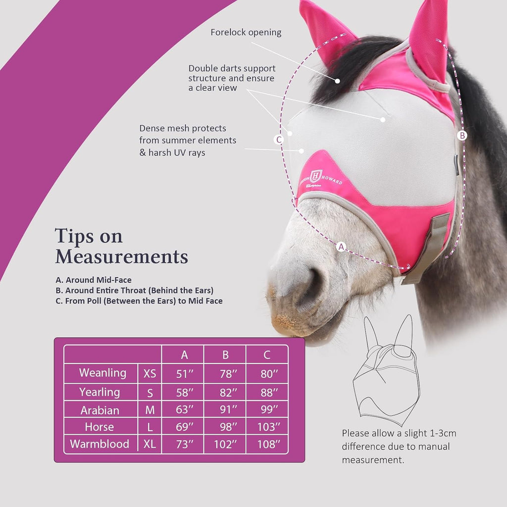 Harrison Howard Half Face Horse Fly Mask UV Protection and Breathable for Equine Use Comfortable Magenta XS