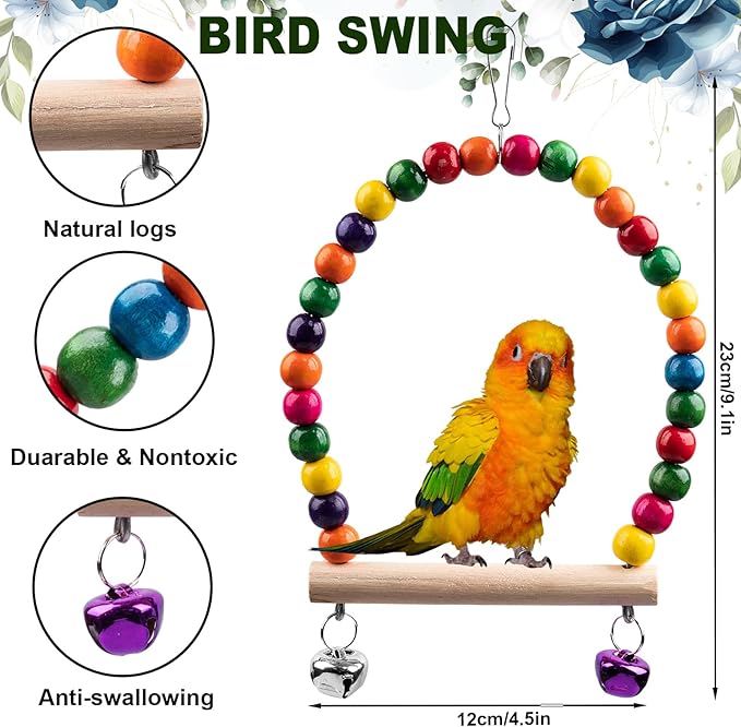 Bird Toys for Parakeets 7Pcs, Wood Parrots Budgie Cage Accessories, Bird Perch - Image 2