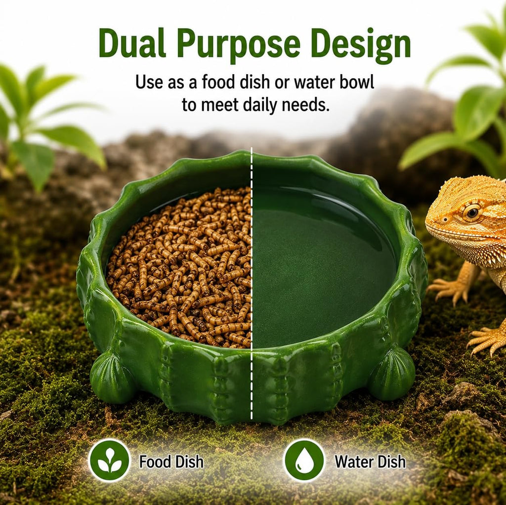 3.58IN-Bionic Plant Reptile Feeding Tray – Gecko Food Dish and Reptile Water Dish, Bearded DragonTank Accessories, Provide Clutter-Free Terrarium Feeding, Suitable for Lizards, Snakes, Turtles