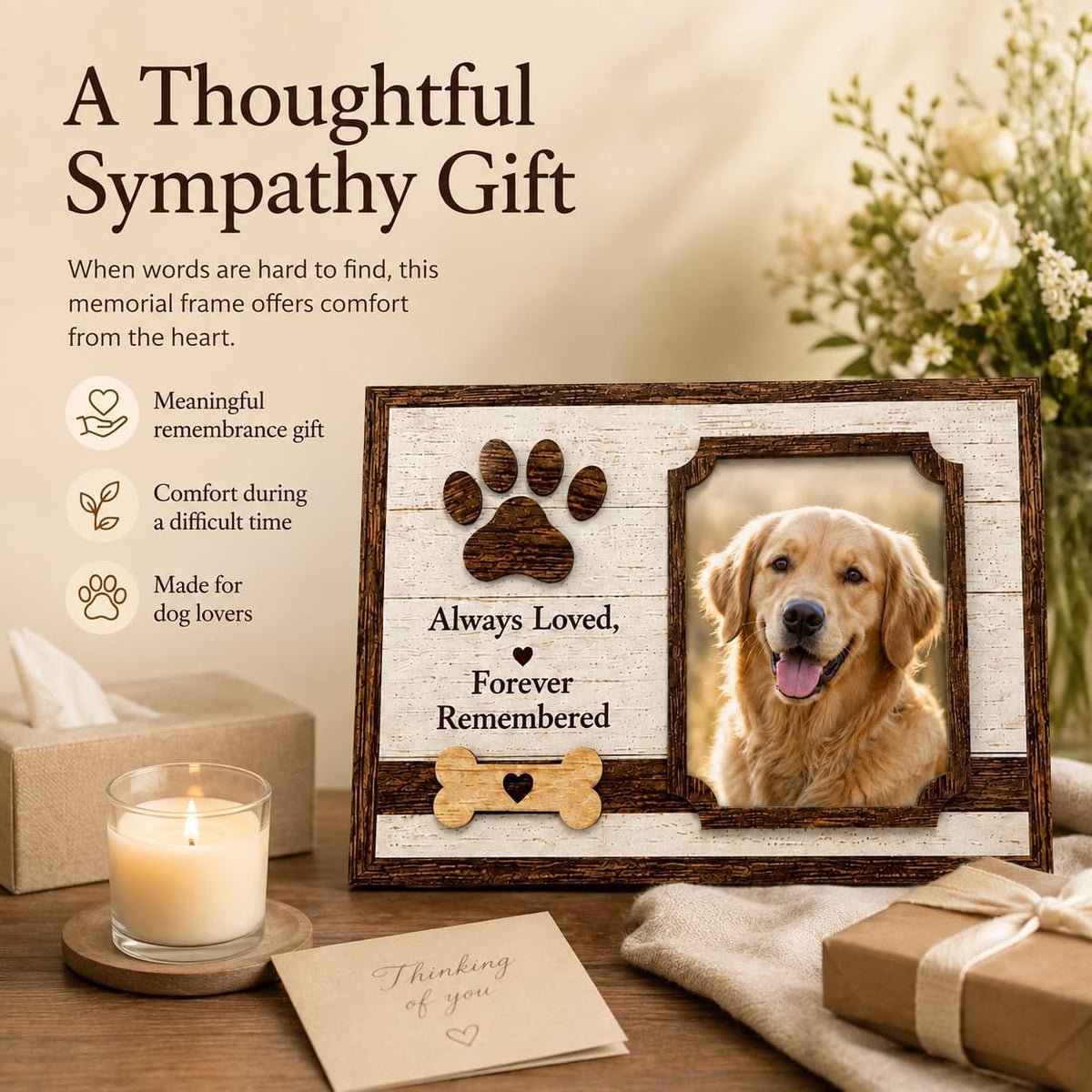 Dog Memorial Gifts for Loss of Dog, Wooden 4x6 Remembrance Photo Frame