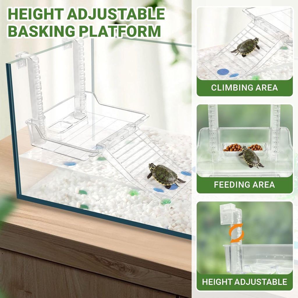 GOZILLA Aquatic Turtle Tank Kit+Lamp+Filter, Upgrade PC Turtle Tank Starter Kit with Adjustable Lamp & Filter,Reptile Habitat with Lid,Hanging Platform for Small Reptiles.(15.75×7.9×9''/Black Kit)