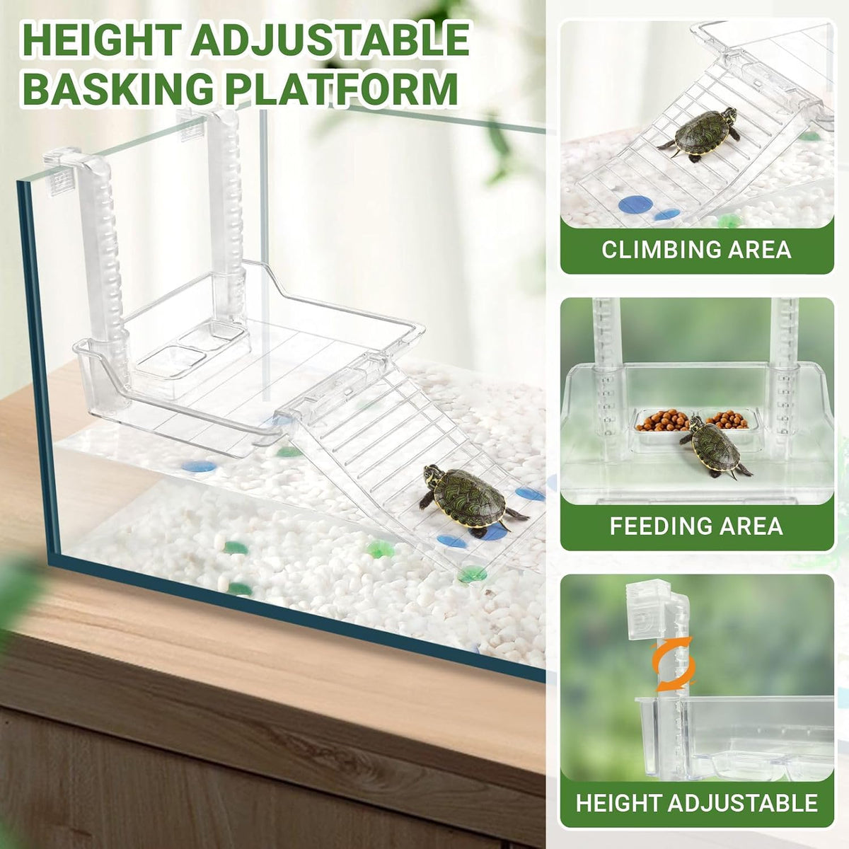GOZILLA Aquatic Turtle Tank Kit+Lamp+Filter, Upgrade PC Turtle Tank Starter Kit with Adjustable Lamp & Filter,Reptile Habitat with Lid,Hanging Platform for Small Reptiles.(15.75×7.9×9''/Black Kit)
