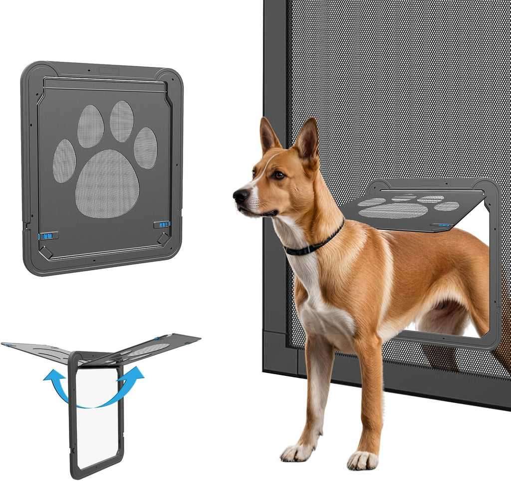 Cat Door for Screen Door with Magnetic Auto-Close, Dual Lockable Tabs Doggy Screen Door, Pet Easy Access for Sliding Screen Door & Window