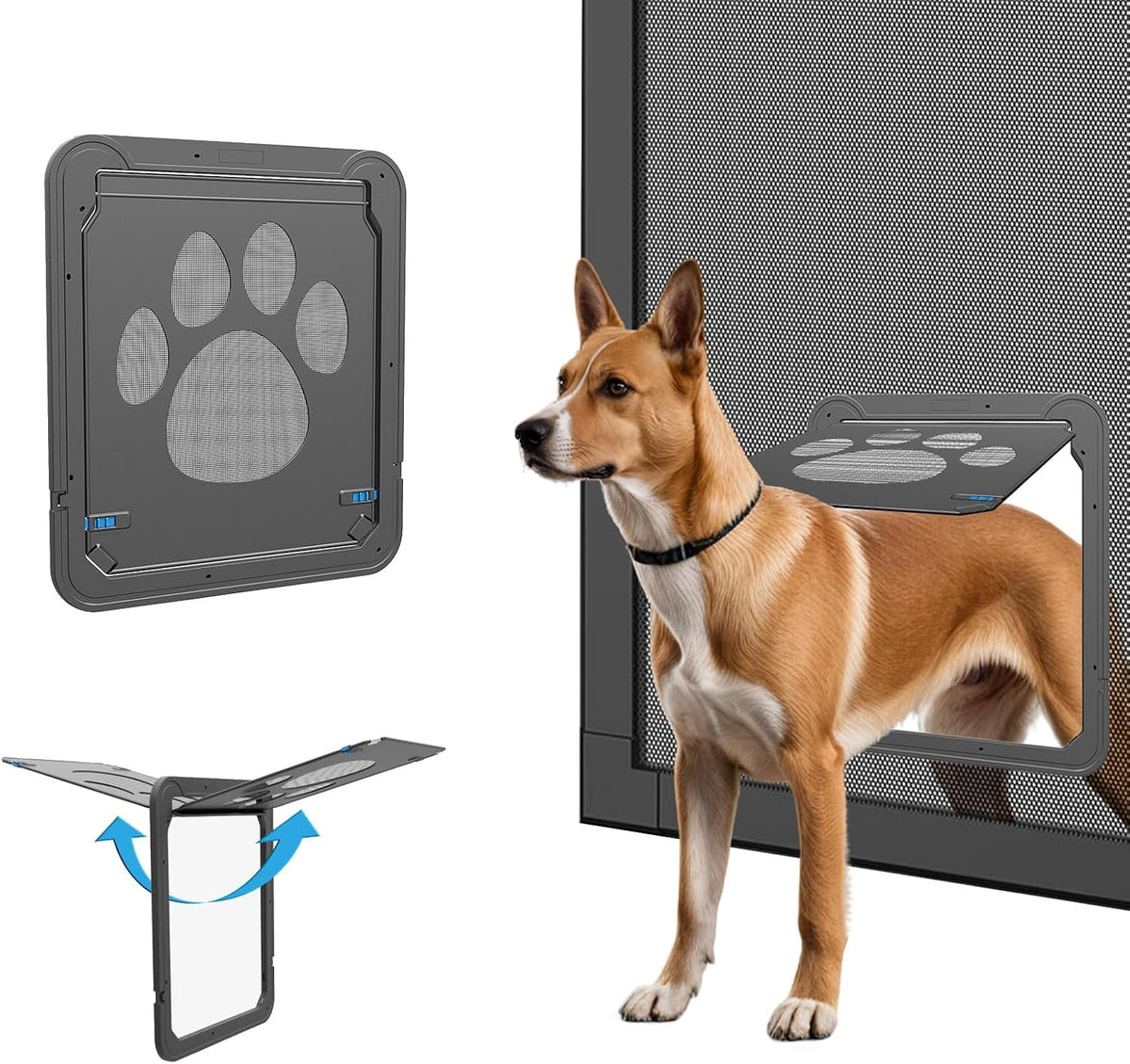 Cat Door for Screen Door with Magnetic Auto-Close, Dual Lockable Tabs Doggy Screen Door, Pet Easy Access for Sliding Screen Door & Window