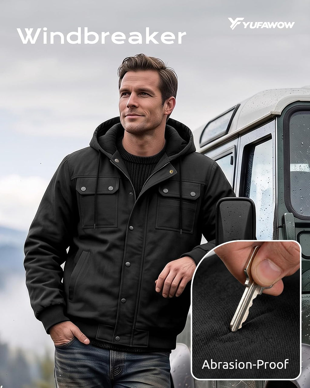 Yufawow Men Detroit Jacket Warm Fleeced Lined Heavy Duty for Cold Weather Outdoor Work Winter Casual Clothes