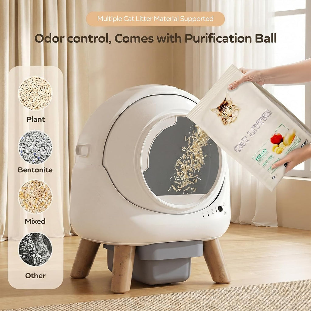 Self Cleaning Litter Box for Multiple Cats, Smart APP Control with Safety Sensors, 15-Day Odor Control, Extra Large Waste Bin, Ultra Quiet Automatic Cat Litter Box, White