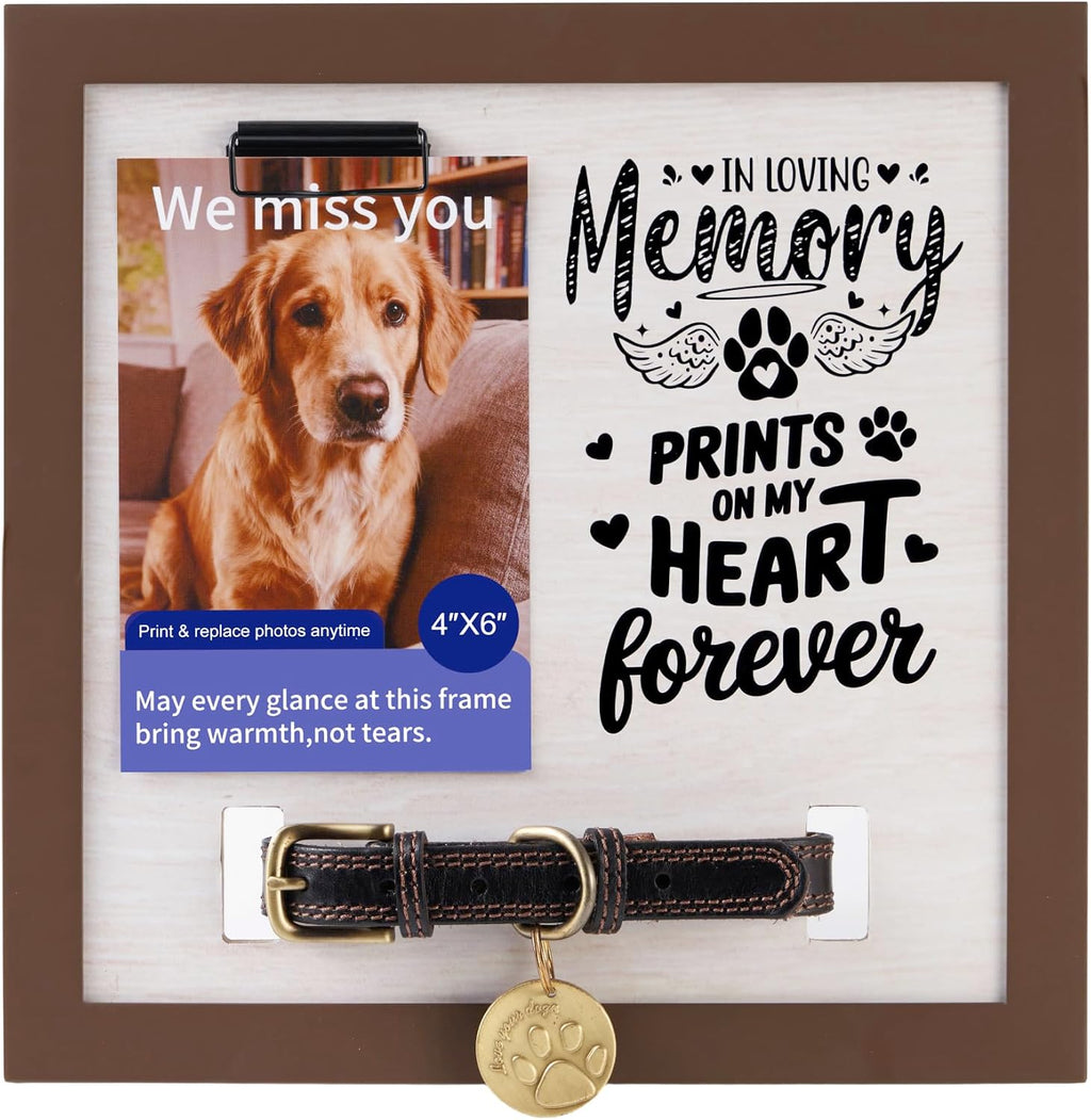 Dog Memorial Gifts for Loss of Dog, Pet Memorial Frame with Collar Holder