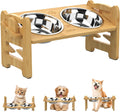 Jovrun Elevated Dog Bowls, Adjustable Raised Dog Bowl Stand for Small Size Dogs and Cats, 15°Tilted Elevated Cat Bowls, Durable Bamboo Dogs Feeder with 2 Stainless Steel Bowls and Non-Slip Feet