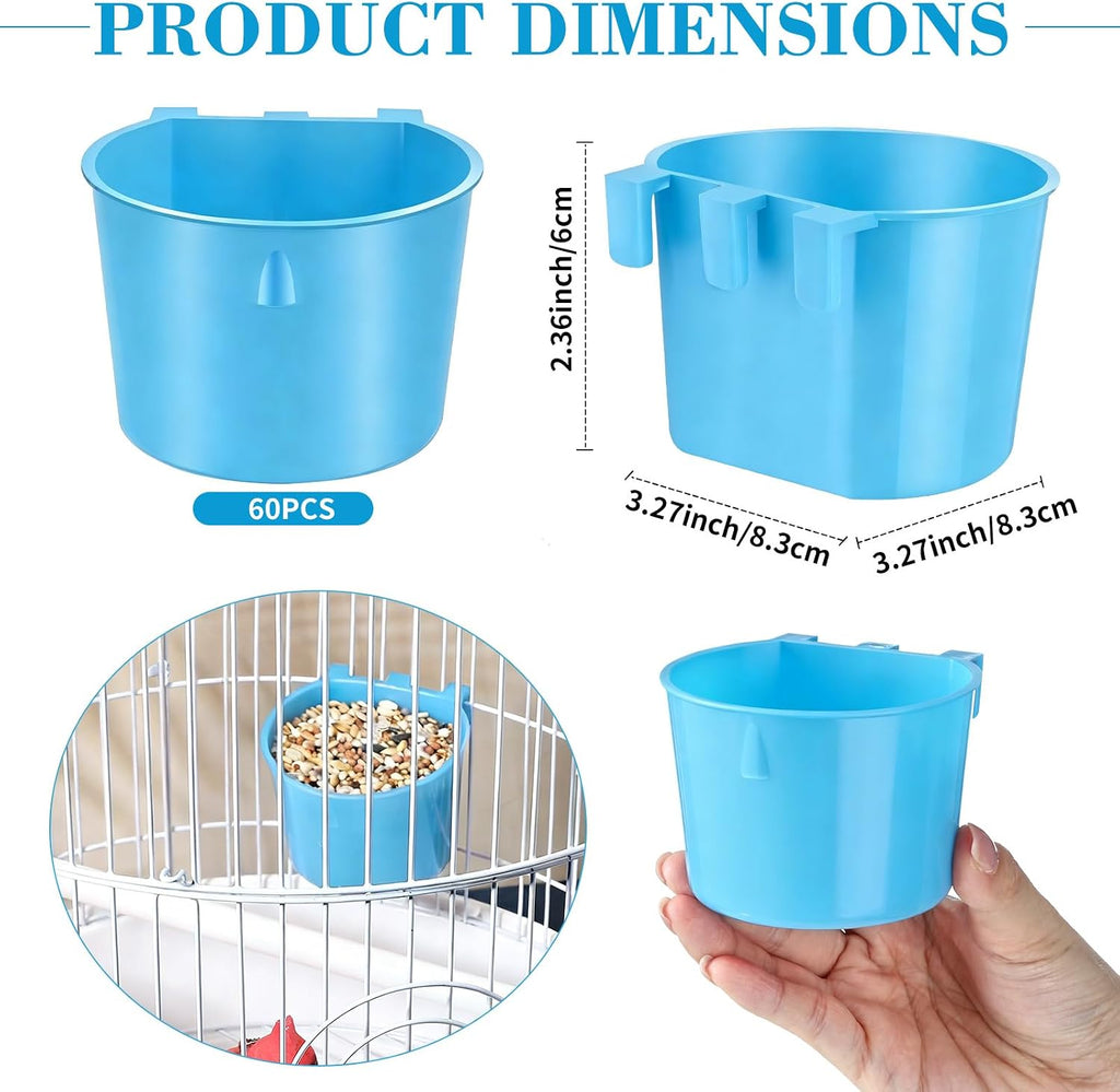 Sumind 60 Pcs Cage Cups Chicken Feeders Chicken Waterer, Light Blue