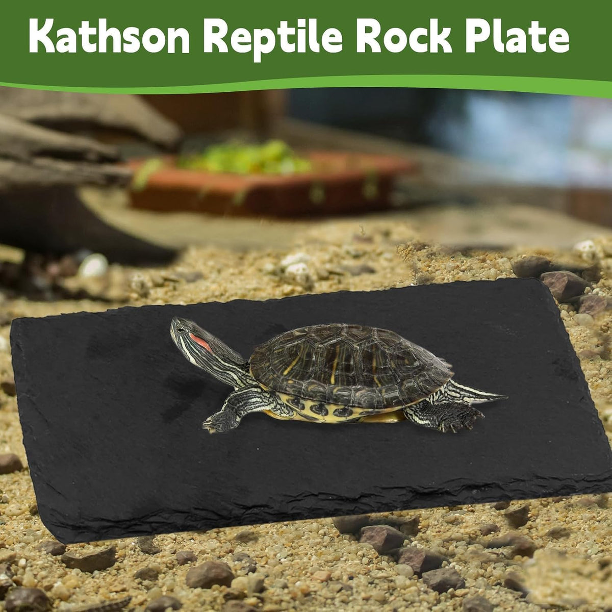 kathson 2 PCS Reptile Basking Platform (15.7 x 11.8 inches), Natural Rock Plate Turtle Food Bowl Feeding Dish Resting Terrace Habitat Decor for Tortoise Turtle Lizard Bearded Dragon Crested Gecko