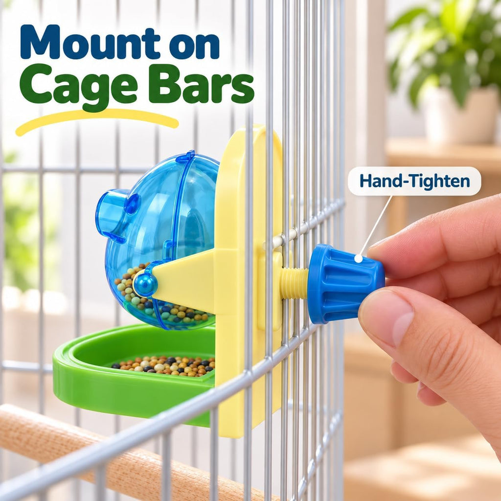 Small Pet Intelligence Growth Rotating Foraging Toy with Mirror for Birds,Budgies,Parakeets, Rats & Hamsters Chew-Proof Cage Feeder Slow Release & Self-Discovery Fun(1pc Random Color)