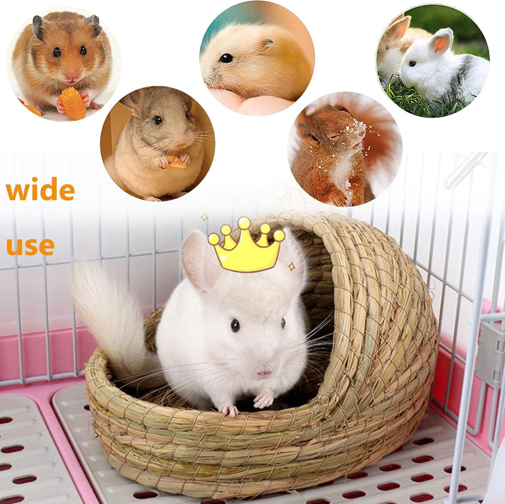Bunny Grass Bed, Rabbit Woven Hay Bed, Small Pets Natural Handcrafted Grass House with Hay Chew Balls for Chinchillas Guinea Pigs Hedgehog Rat 3PCS