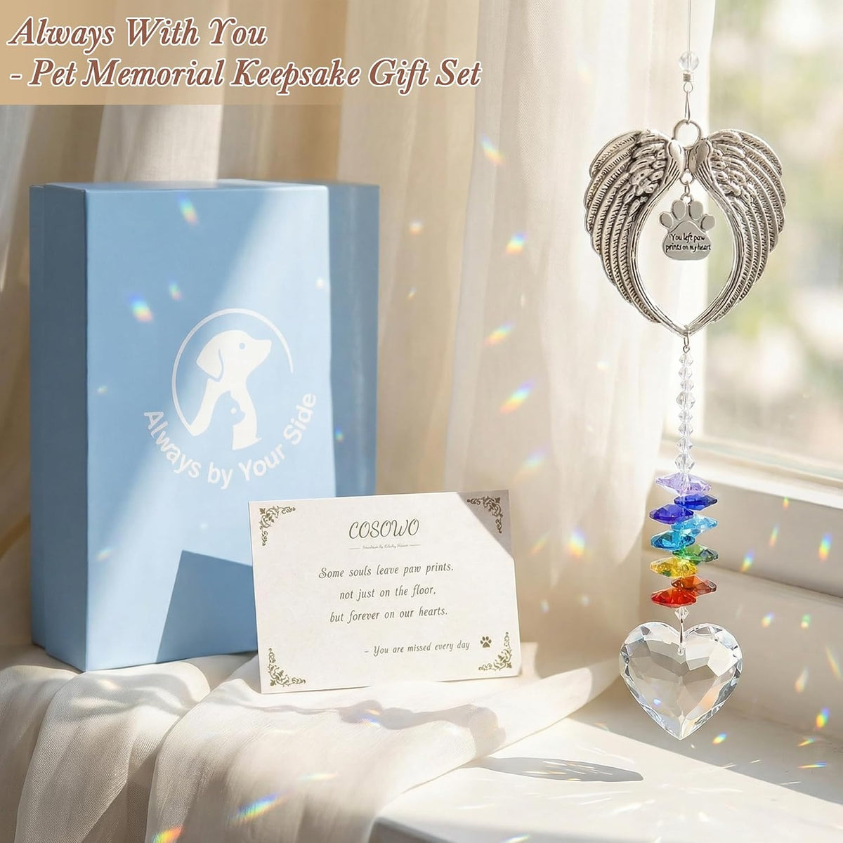 Pet Memorial Keepsake Set, Memorial Crystal Display & Hair Keepsake Bottle, Remembrance Gift for Dog or Cat