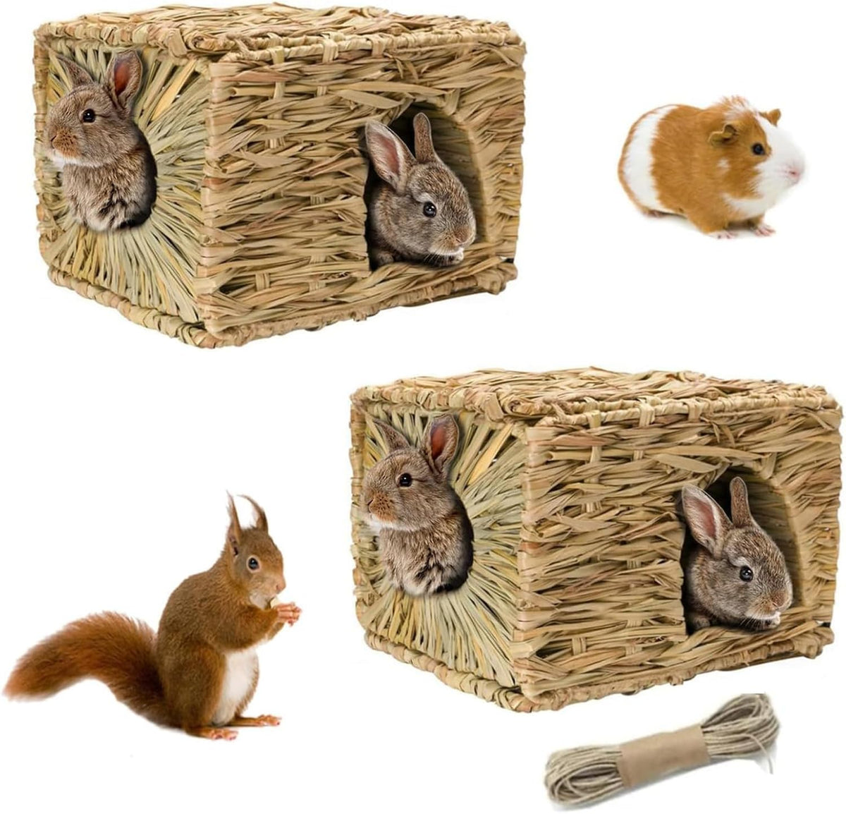 Hamiledyi Large Rabbit Grass House Hand Woven Natural Bunny Hut