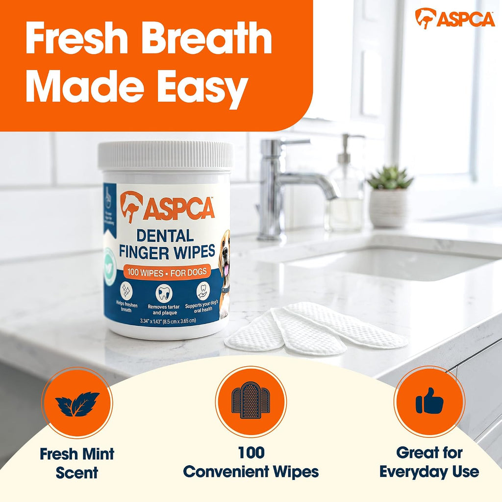 ASPCA Dental Finger Wipes for Dogs, Fresh Mint, 100 Count