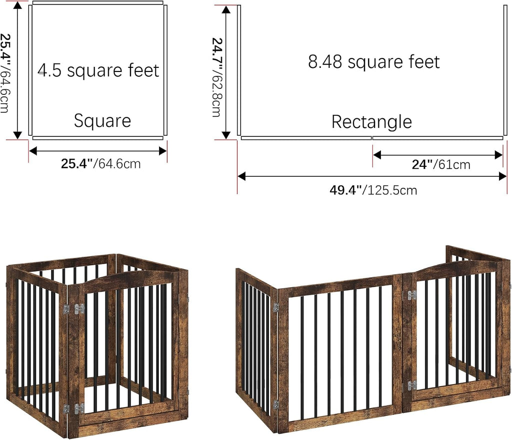 Vantas 96" x 30", No-Assembly Wooden Dog Gate with Door, Rustic Brown