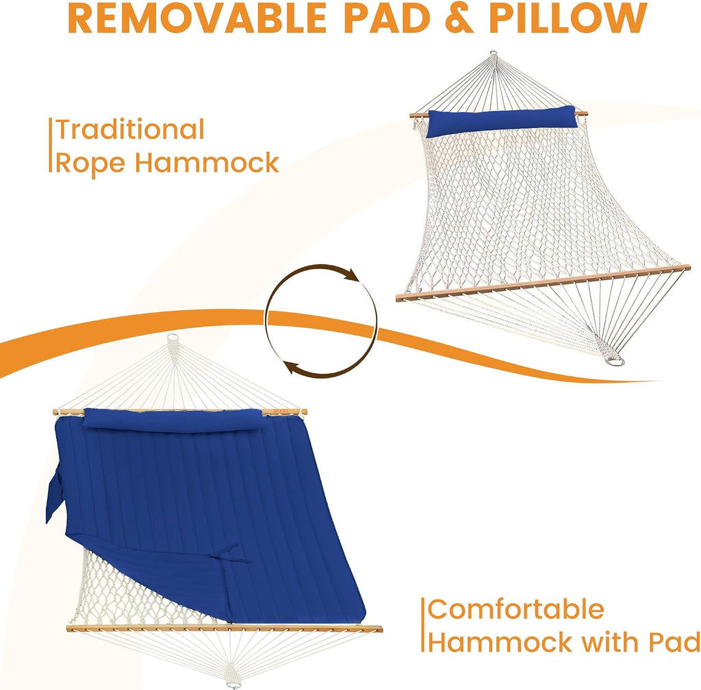 Lazy Daze Double Handwoven Rope Hammock with Pad and Pillow Set for Outdoor
