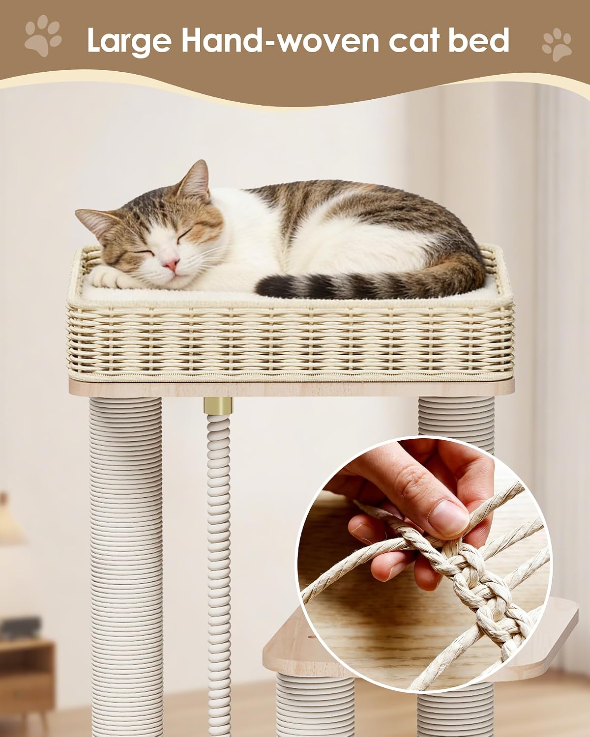 Modern Cat Tree, 53.4 Inches Wooden Multi-Level Cat Tower with Scratching Posts, Sisal Board, Condo, Plush Perch & Toy Ball, Pet Activity Center for Adult Cats