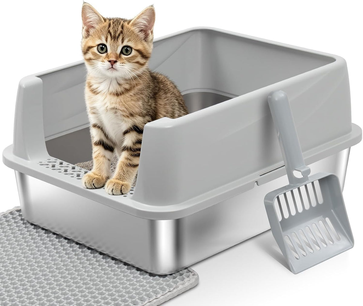 Stainless Steel Litter Box with Lid,Cat Litter Box for Kitten
