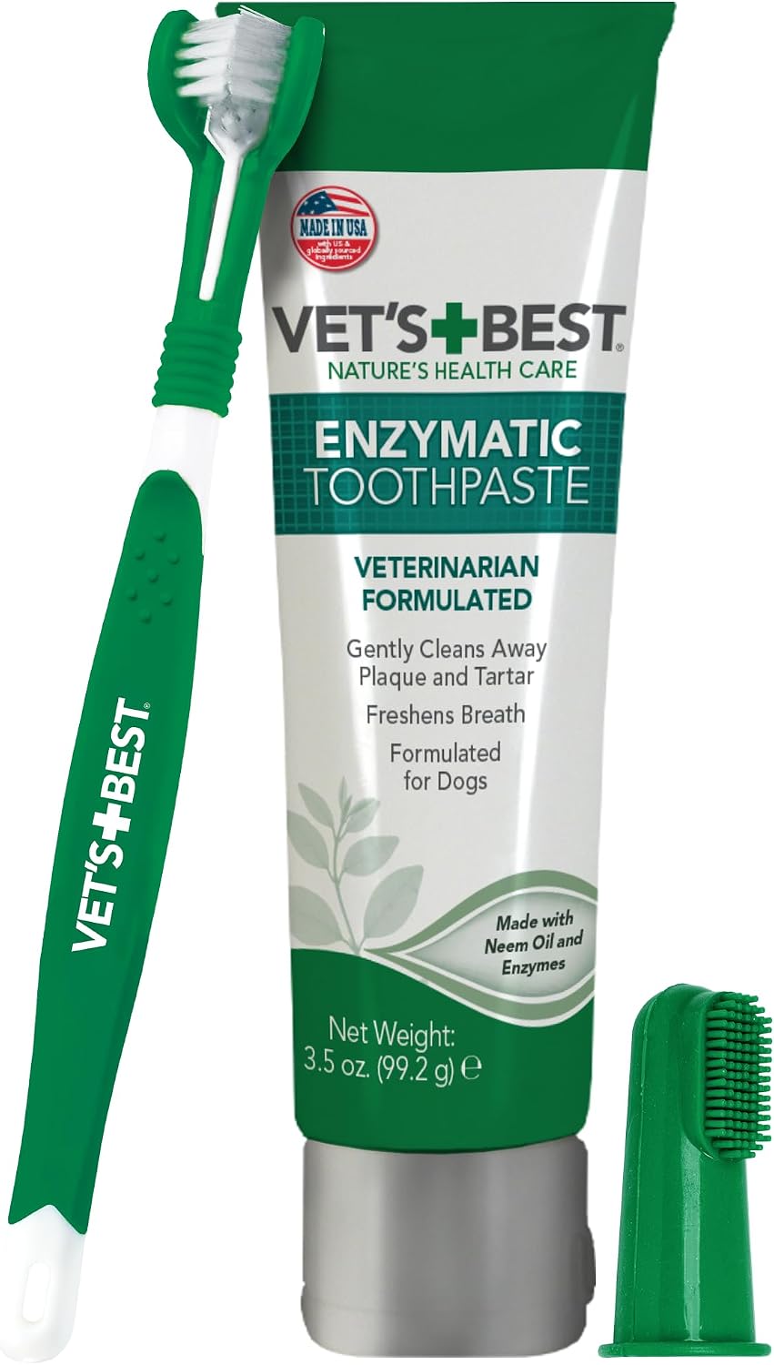 VetriScience Cat & Dog Dental Powder 192 Servings + Vet's Best Dog Toothbrush & Toothpaste Kit