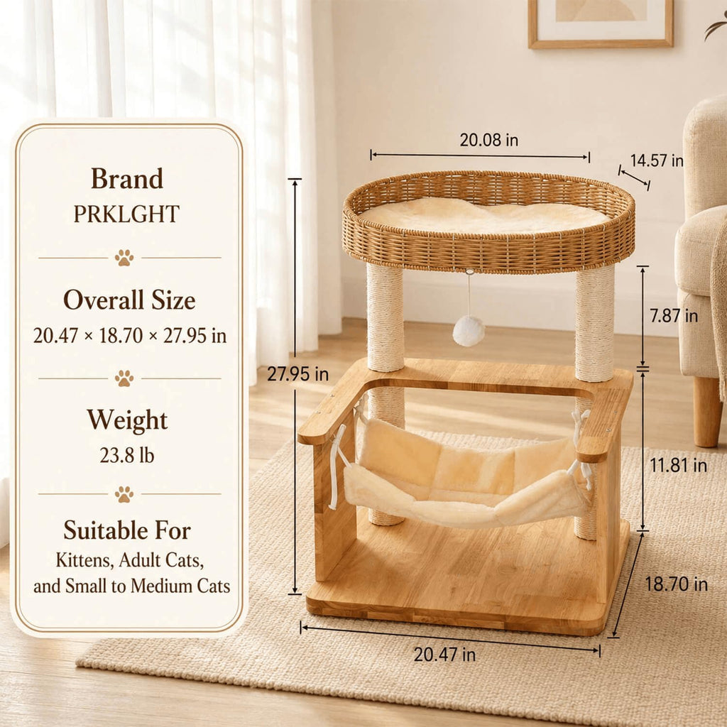 Solid Wood Cat Tree for Indoor Cats,28in Compact Cat Tower