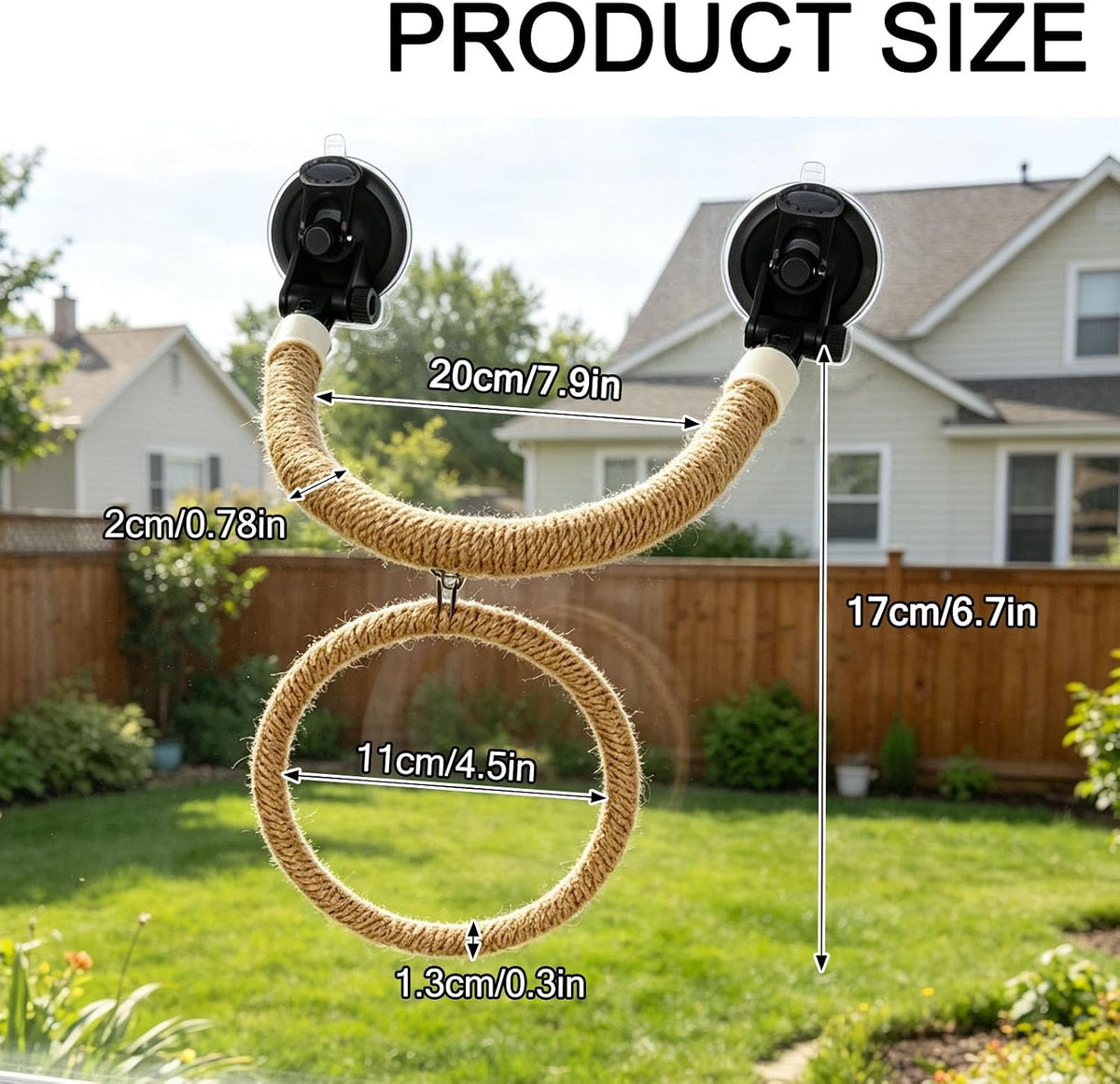 Natural Flax Bird Perch Window Stand for Climbing Grinding, Strong Suction Cup Bird Perch, Movable Parrot Perch Stand for Window Mirror Bath Car, Window Perch for Birds Cockatoo Parrot Cockatiel
