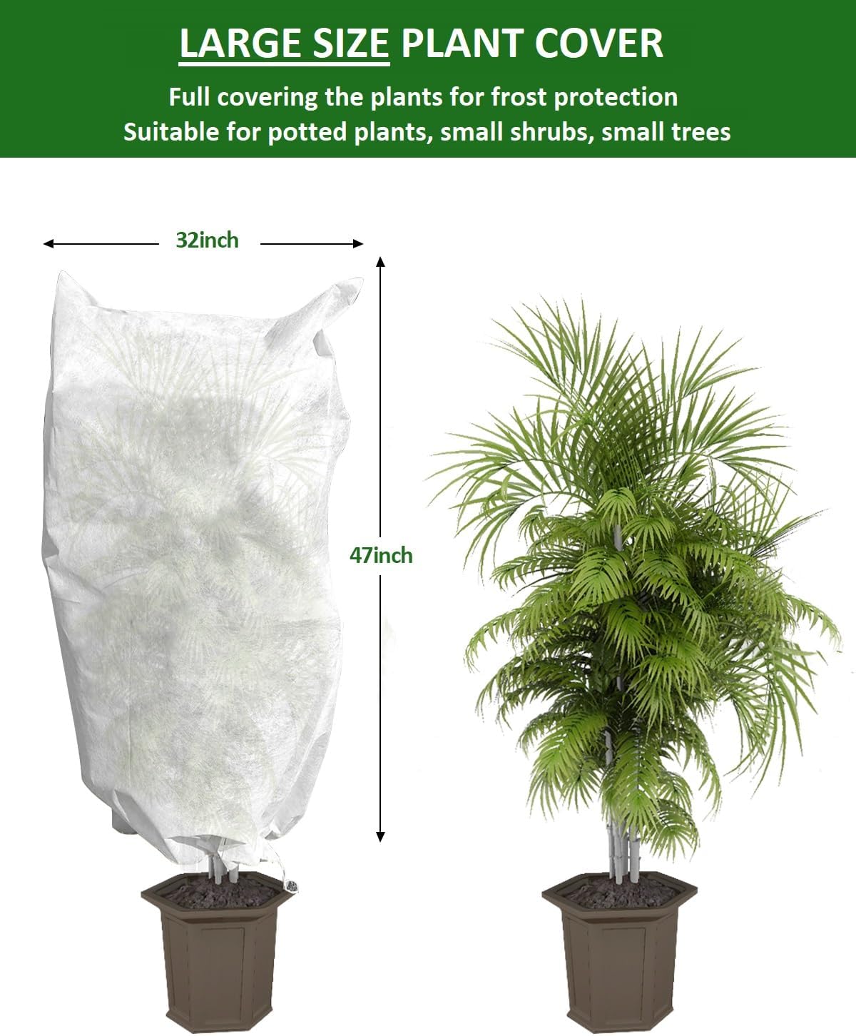 EAONE 12 Pack Plant Covers Freeze Protection, 32x47'' Winter Frosts Cloth for Outdoor Plants, Reusable Frost Blankets Drawstring Bags for Cold Freeze Sun Protection Bird Insect Prevention,White