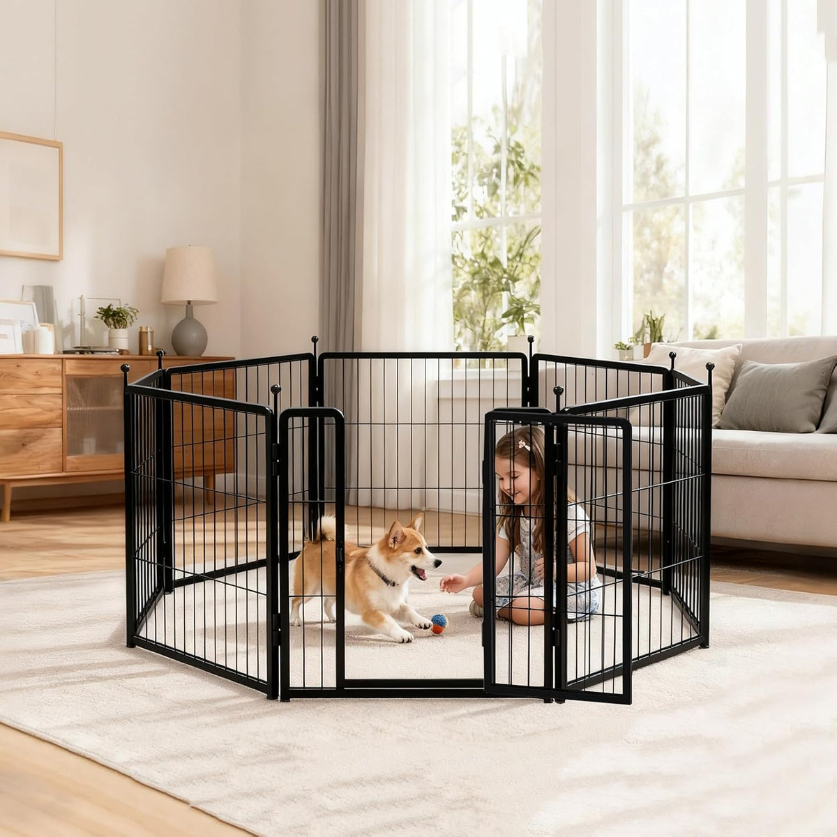 Dog Playpen Indoors/Outdoor, 24 inch 8 Panels Dog Play Pen for Small Dogs, Rustproof Metal Pet Fence for RV Camping/Yard/Garden