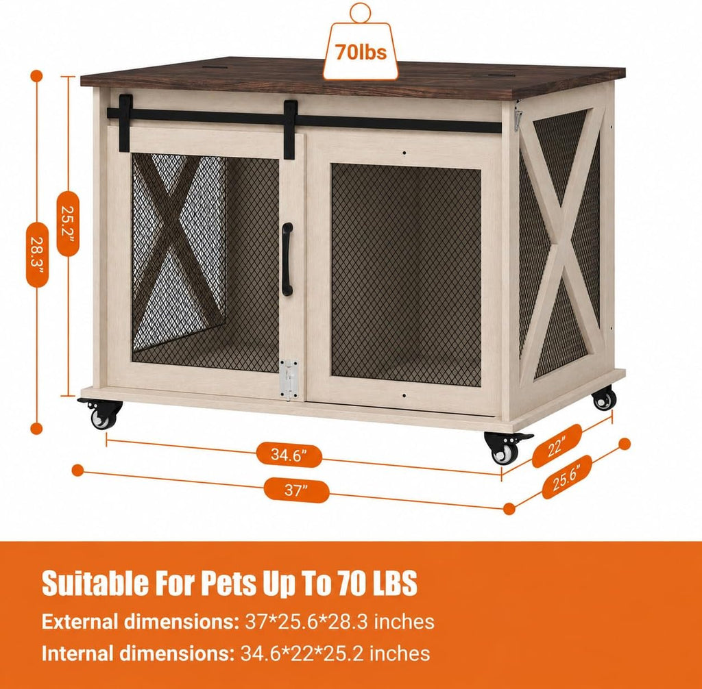 GarveeLife 37" Dog Crate Furniture, Side End Table, Farmhouse Dog Crate