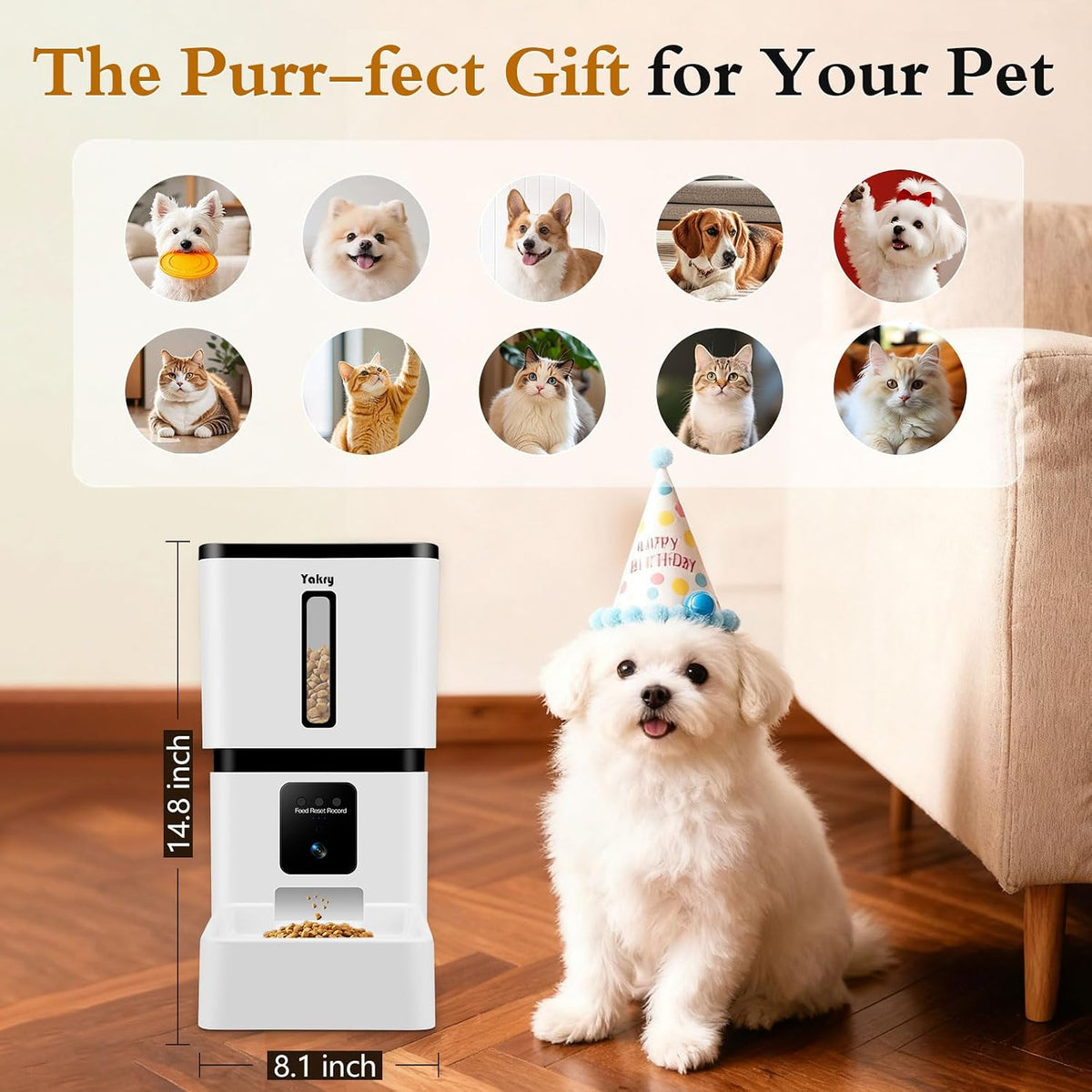 Yakry Automatic Dog Feeder with Camera - 8L/33 Cups Smart Dog Feeder