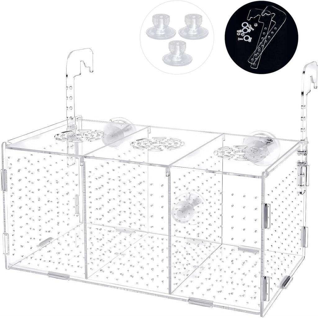 Fish Breeding Box, Acrylic Isolation Box Aquarium Hatchery Incubator with Suction Cups for Newborn Fry, Shrimp, Guppy, Clownfish, Aggressive Fish, 11.5" x 6" x 6"