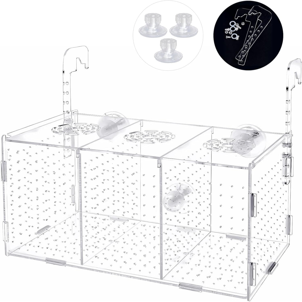 Fish Breeding Box, Acrylic Isolation Box Aquarium Hatchery Incubator with Suction Cups for Newborn Fry, Shrimp, Guppy, Clownfish, Aggressive Fish, 11.5" x 6" x 6"
