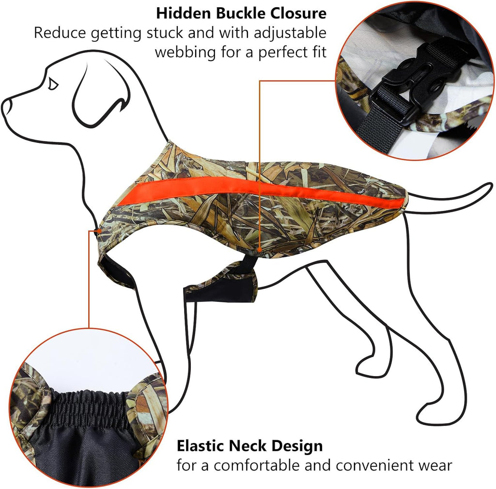 BASSDASH Dog Insulated Coat Safety Vest Water Resistant Chest Protection Reflective High Visibility for Hunting Outdoor