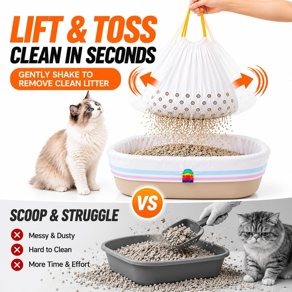 Sifting Litter Box Liners, 14 Count Drawstring Cat Litter Bags, 37 x 18 In