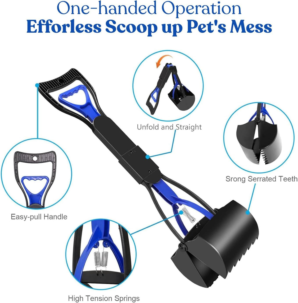 Non-Breakable Pooper Scooper - Foldable Dog Pooper Scooper with Eco-Friendly Poop Bag | Durable Spring & Lightweight | Non-Breakable Pet Scooper for Easy Grass and Gravel Pick Up (Blue)