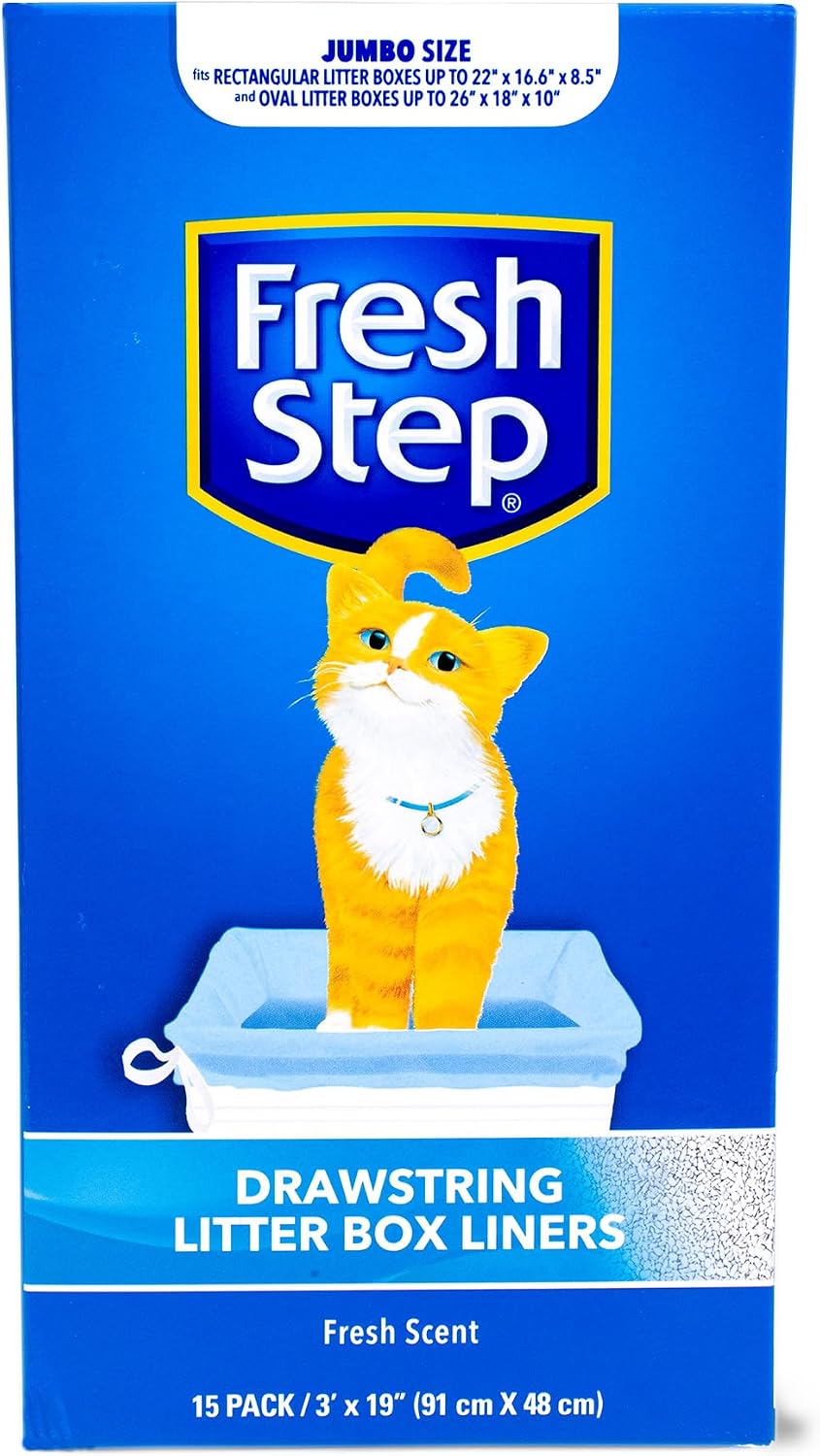 Fresh Step Drawstring Cat Litter Liners, Scented, 3 ft x 19 in, 15 Count