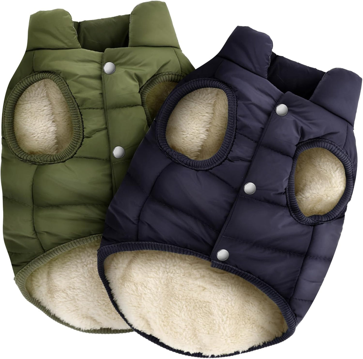 Syhood 2 Pcs Dog Jacket Fleece Lined Windproof Winter Coat, Navy,Red, L